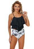 High Waist Belly Contracting Flounced Split Swimsuit Women Printed Bikini Sexy Backless Bikini