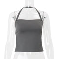 Women Clothing Summer Sexy Bare Back Slim Solid Color Short Halterneck Vest Top