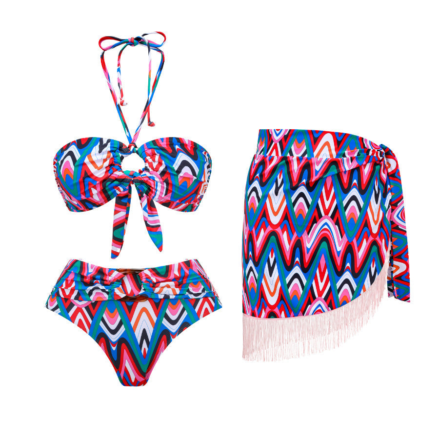 Push up Bikini Sexy High Waist Bikini Split Three Piece Swimsuit Women Chiffon