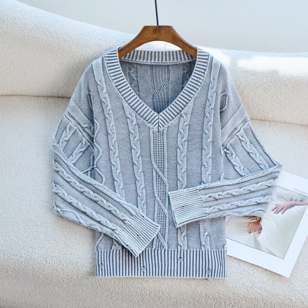 Autumn Winter V neck Twisted Sweater Casual Women Outerwear Top Sweater