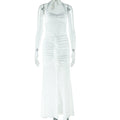 Women Clothing Solid Color Dress Sexy Halter Sleeveless Lace up Backless Dress Trendy