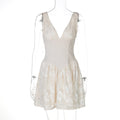 Women Summer Solid Color Deep V Plunge Back Tied Slim Fit Waist Strap Dress