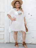 Beach Dress for Ladies Vacation Sun Protection Crochet Stitching Dress Split V neck Blouse