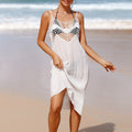 Summer Mid Length Vacation Beach Dress Solid Color Sleeveless Hollow Out Cutout-out Camisole Bikini Smock Dress