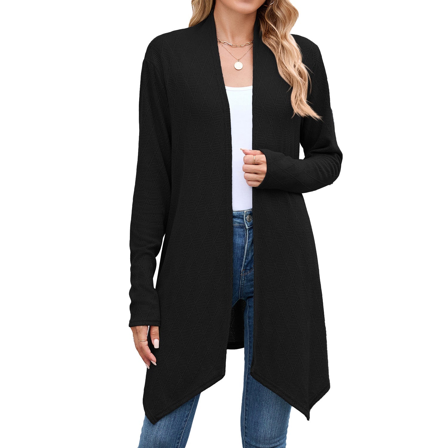 Women Clothing Autumn Solid Color Long Sleeved Knitted Cardigan Coat Long Shirt Women