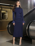 Women Clothing Arrival Slim Pearl Stand Collar Long Sleeve Dress Women Party Dress
