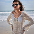 Beach Dress Women Solid Color Knitted Floating Floral Beach Bikini Swimsuit Blouse Sun Protective Clothing