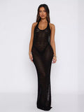 Sexy Hollow Out Cutout Beach Dress Summer Backless Seaside Vacation Sun Protection Knitted Dress Beach Cover Up Women