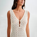 Summer Dress Sexy Sleeveless Hollow Out Cutout Knitted Beach Dress Backless High Grade Women