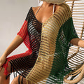 New Contrast Color Sexy Loose Pullover V-neck Tassel Hollow Out Cutout out Beach Sun Protection Clothing Bikini Beach Cover-up Crochet hook