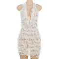 Women Clothing Summer Sexy Halter Lace Up V Neck Backless Slim Fit Sheath Dress