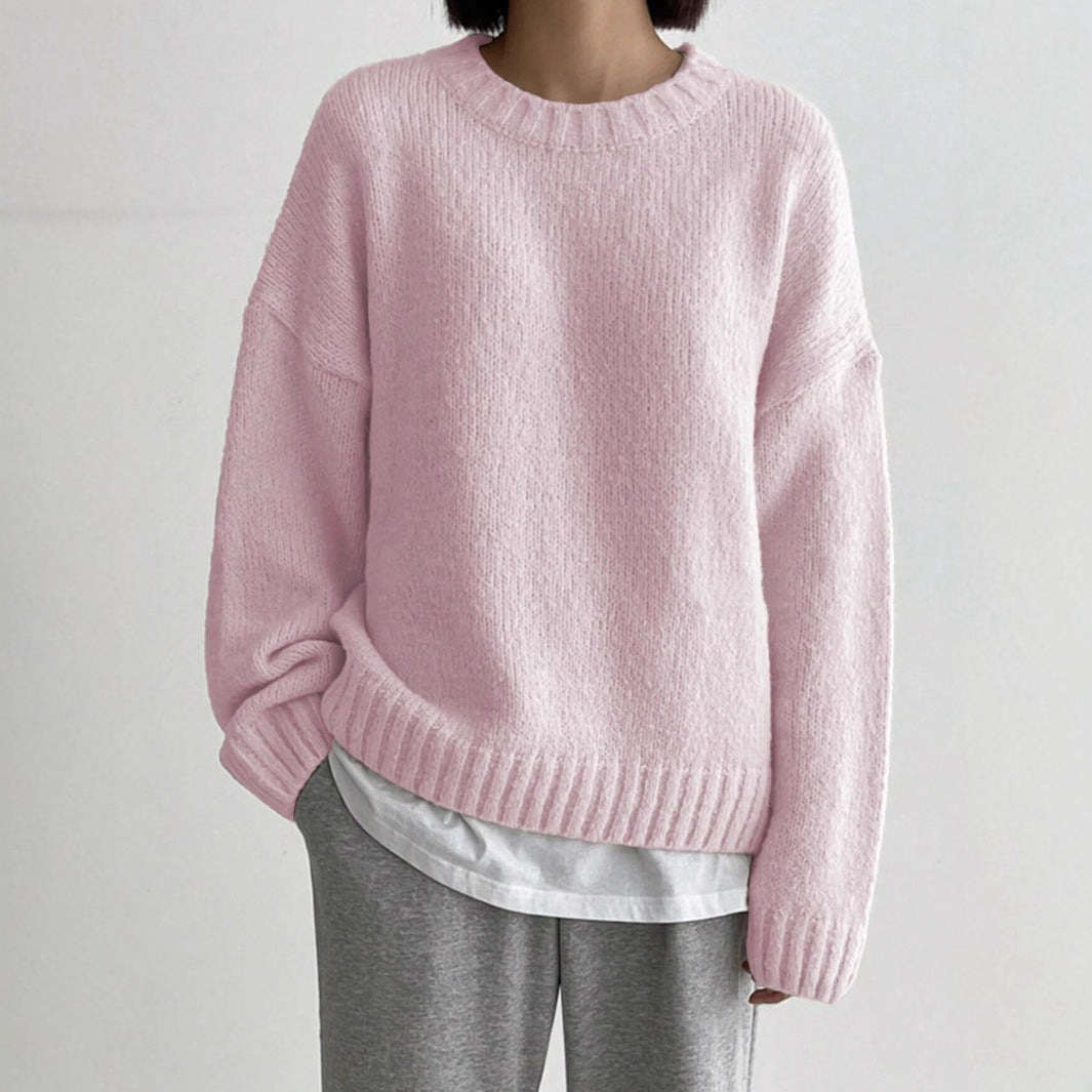 Solid Color Idle All Match round Neck Thickened Solid Color Knitwear Women Autumn Winter Pullover Long Sleeve Sweater