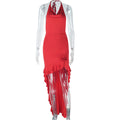 Sexy Women Elegant Solid Color Fishtail Dress Sleeveless V neck Mid Length Dress