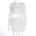 Women Clothing Autumn Winter Sexy Hollow Out Cutout Cropped round Neck Slim Sheath Dress