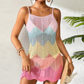 Women Clothing Short Knitted Sexy Suspenders Hollow Out Cutout Texture Macaron Color U Collar Knitted Seaside Overskirt