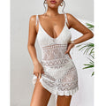Women Clothing Short Knitted Sling Deep V Plunge See through Sexy Hollow Out Cutout Floral Hem Jumpsuit Knitted Beach Dress Crochet hook