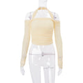 Women Clothing Autumn Sexy off Neck Solid Color Halter Cropped Long Sleeve Top for Women