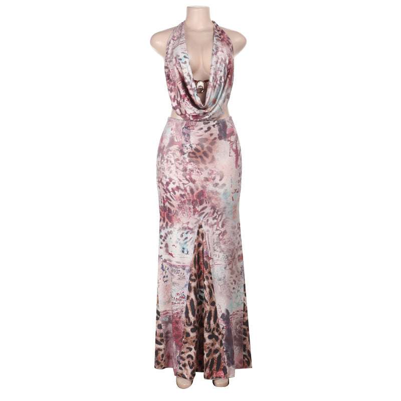 Spaghetti Strap Floral Print Cropped Outfit Holiday Dress Summer Backless