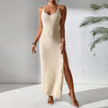 Sexy Hollow Out Cutout Sexy Slim Fit See through Split Suspender Dress Knitted Beach Dress Women