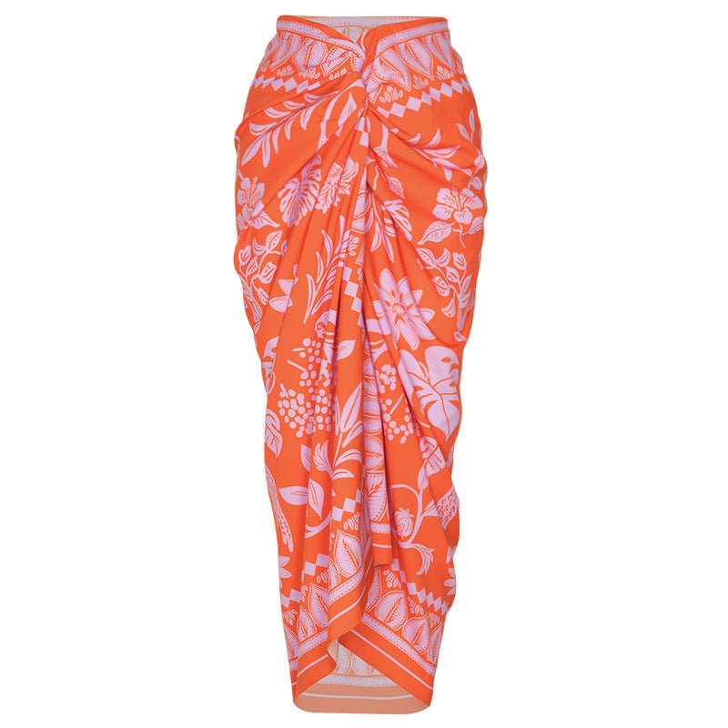 Color Matching Floral Decoration Hollow Out Cutout Tube Top One Piece Swimsuit Suit Skirt Women
