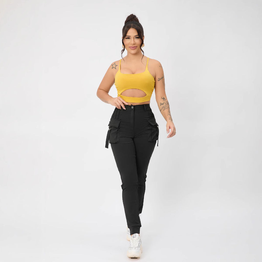 Multi Color Camisole Sports Slim Fitting Hollow Out Cutout Adjustable Buckle Top for Women