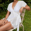 Beach Sun Protection Clothing Three Piece Sets Tassel Chiffon Shawl Swimsuit Swimwear Women