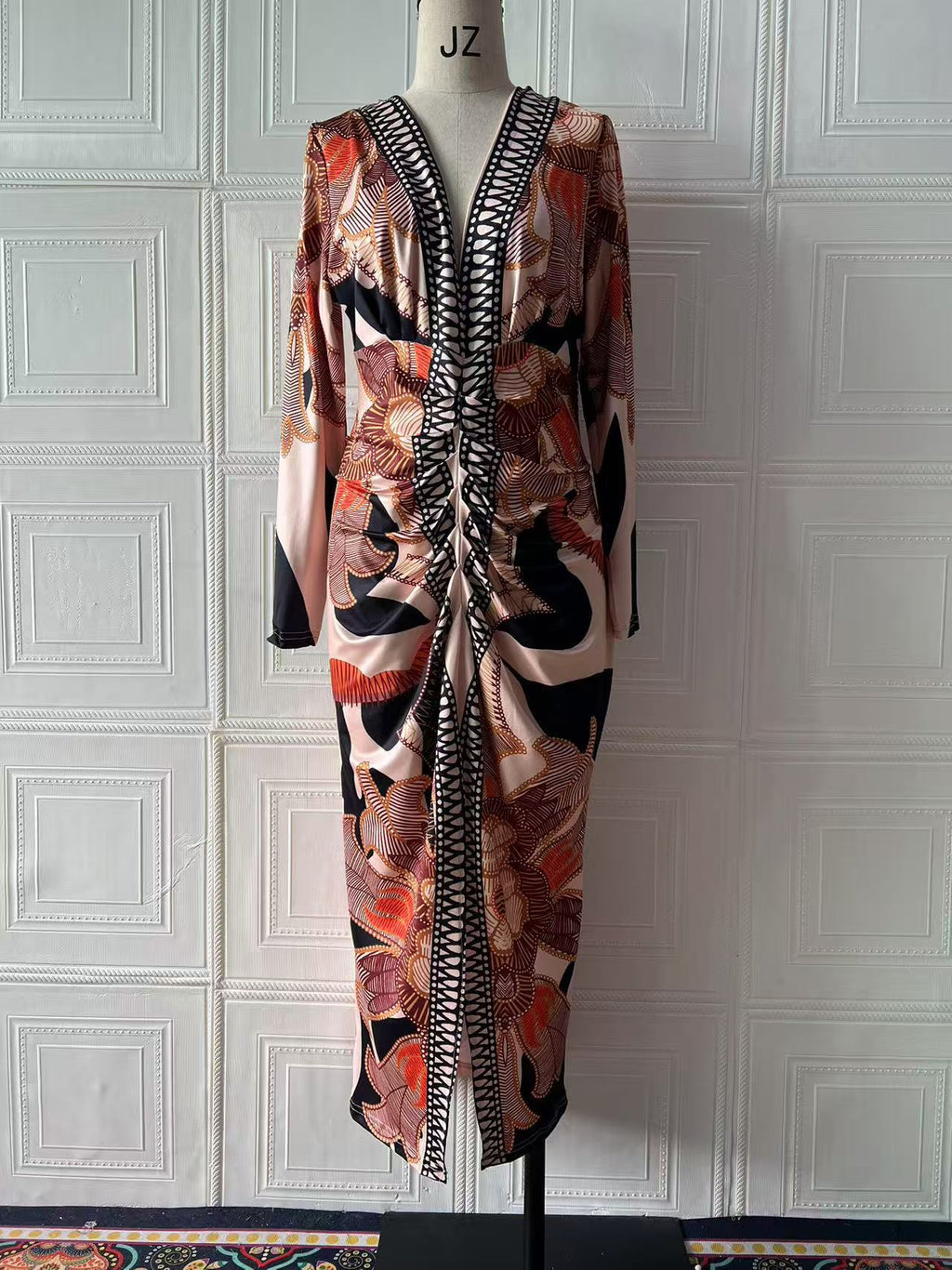 Spring Women Wear Short Sleeve V neck Slim Print Dress