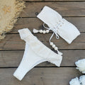 Women Tube Top High Waist with Straps Split Swimsuit Ruffled Solid Color Thread Bikini