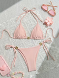 Sexy Exposed Back Women Summer Beach Solid Color Bikini
