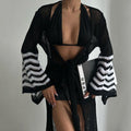 Summer Vacation Beach Dress Sexy Knitting Bikini Smock Dress Lace Up Bell Sleeve Dress Women