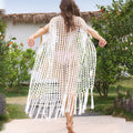 Knitted Tassel Beach Cover up Sexy Mesh Hollow Out Loose Vacation Cardigan Bikini Cover