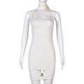 Women Clothing Spring Mesh Stitching Halter Cut out Irregular Asymmetric Dress