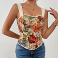 Retro Printed French Boning Corset Slimming Corset Outer Wear Inner Wear Vest Top Sling