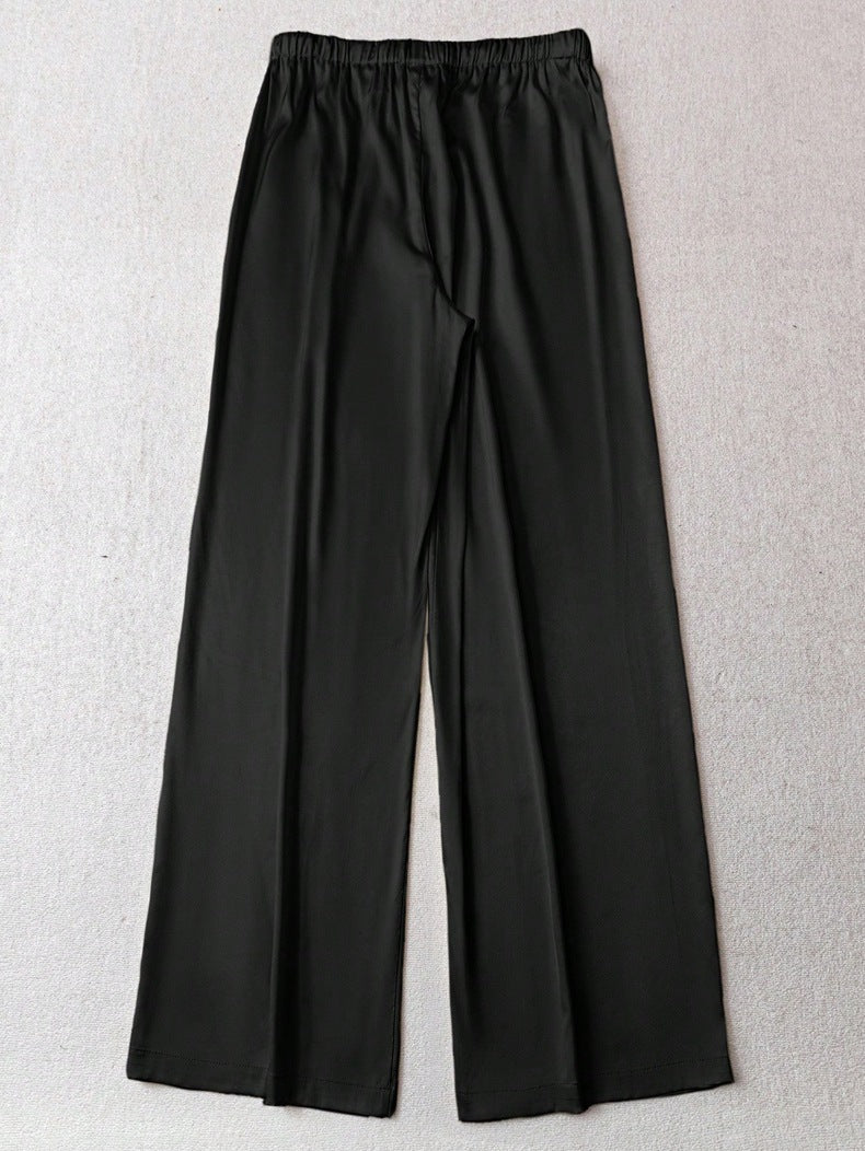 Women Wear Autumn Winter Loose Satin Casual Pants Black Satin Wide Leg Pants