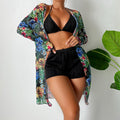 Swimsuit Women Split Three Piece Long Sleeved Bikini Internet Celebrity Solid Color Boxers Blouse Swimsuit