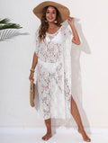 Beach Beach Cover Up Seaside Vacation Women Clothing Irregular Asymmetric Lace Shirt Sexy See through Dress
