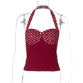 Women Clothing Summer Pure Want to Contrast Color Dot Halter Backless Top Women