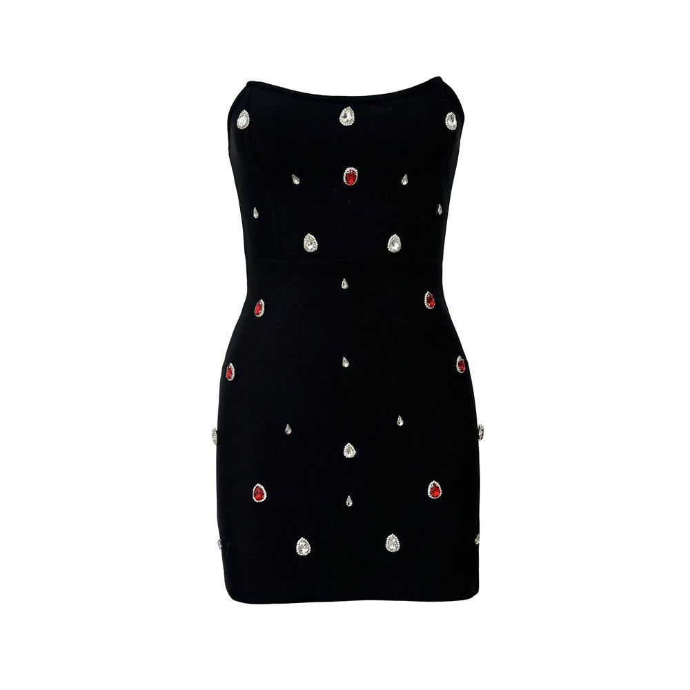 Exquisite Rhinestone Special Interest Design Tube Top Bandage Dress Party Gathering Tuxedo Dress