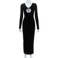 Women Sexy Long Sleeve Hollow Out Cutout Backless Tied Slim Fit Pure Sexy Dress for Women