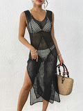 Women Holiday Beach Dress Women Clothing Hollow Out Cutout Woven Shirt Vest Dress Long Dress Sexy Slit Dress