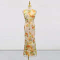 Heavy Industry High Sense Dress Color Embroidery Three Dimensional Floral Slim Fit Figure Flattering Maxi Dress
