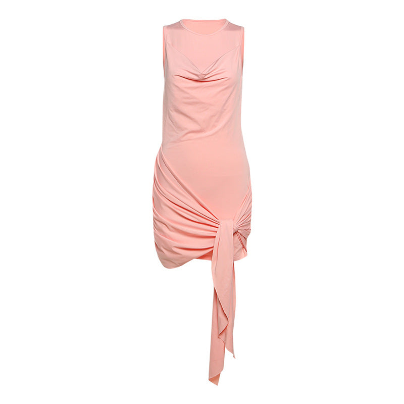 Spring Women Sexy Personalized round Neck Sleeveless Elegant Slim Hip Bag Dress