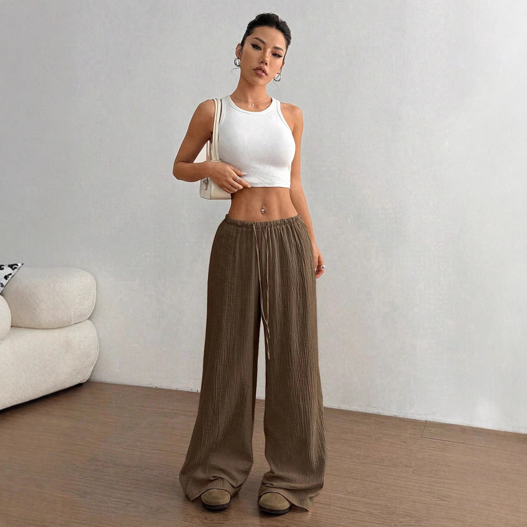 Pure Cotton Casual Solid Color Loose Wide Leg Draggle Tail Trousers