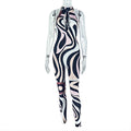 Personality Women Printed Wear Hollow Out Cutout out Slim Fit Sheath Jumpsuit Sleeveless Zebra Pattern Long Jumpsuit