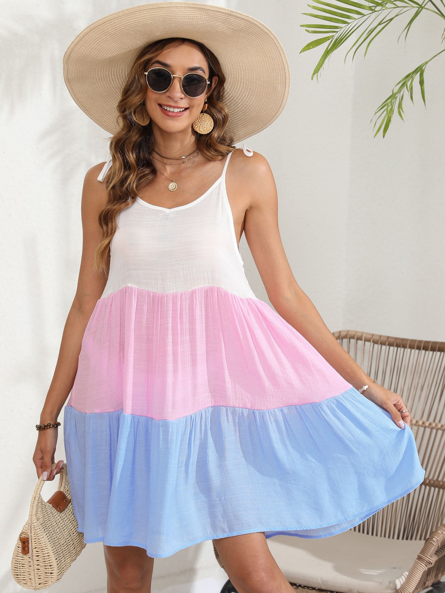 Women Braces Skirt Women Clothing Color Contrast Patchwork Striped Large Bandage Beach Dress Striped Color Dress