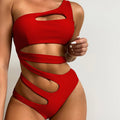 Solid Color One Shoulder Hollow Out Cutout out Swimsuit Women Vacation Travel Beach Spring Swimsuit