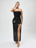 High Quality Sexy Slit Sequin Dress Autumn Women Clothing High Sense Tutu