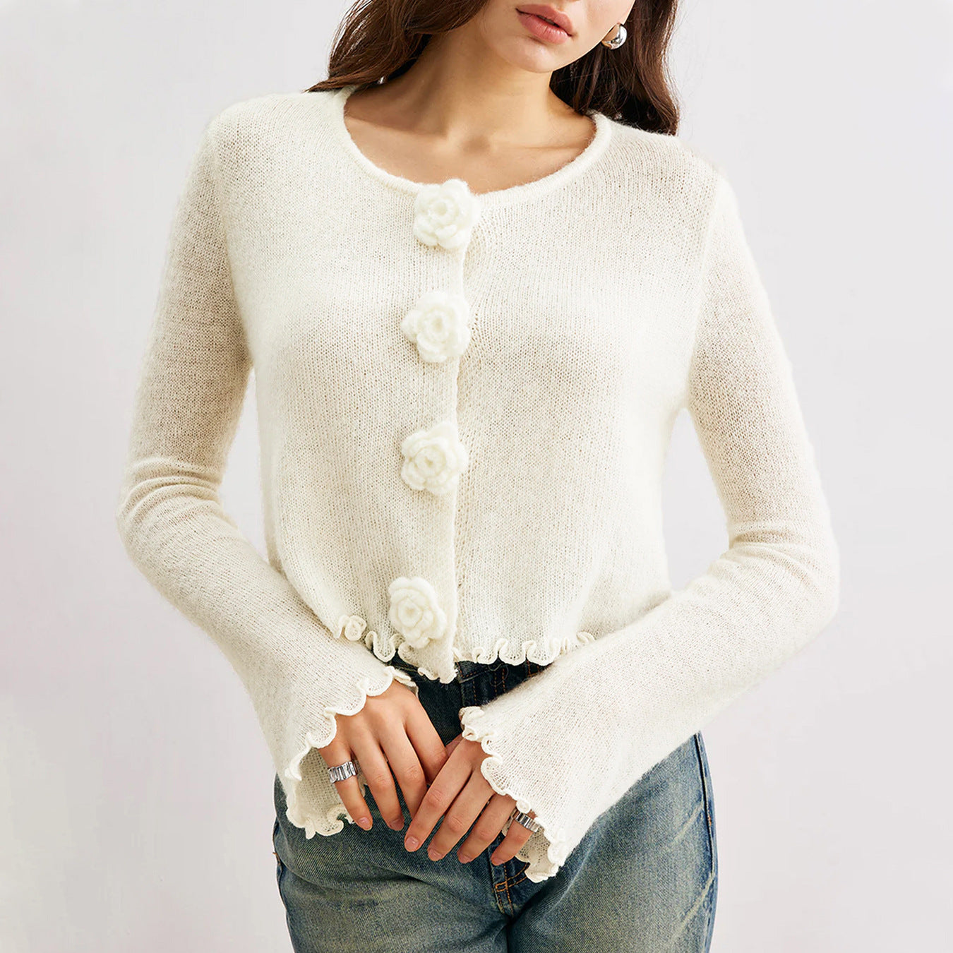 Women Sweater Autumn Winter Three Dimensional Floral Slim Fit Wooden Ear Pullover Women Sweater Top