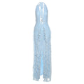 Women Clothing Summer Elegant Sexy Deep V Plunge neck Hollow Out Cutout Halter Lace up Lace Split Dress