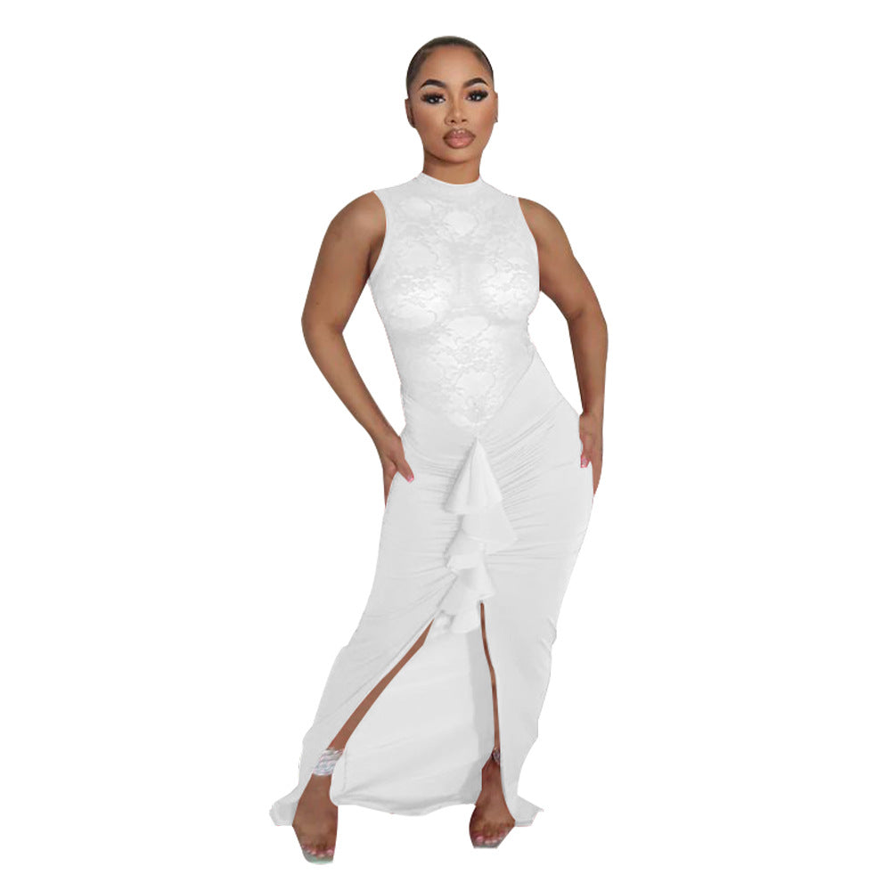 Sexy Women Clothing Sexy See through Lace Stitching Fishtail Dress